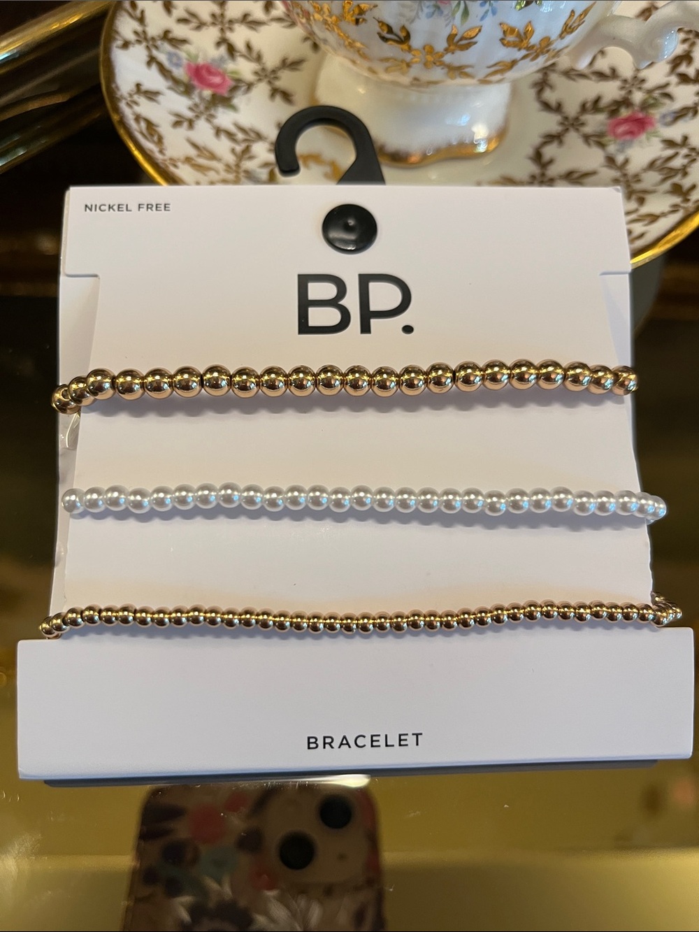 bp Gold and Pearl  Beaded Bracelet Set